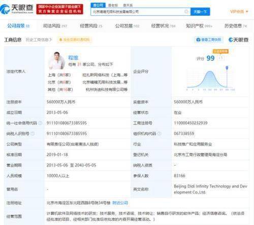 滴滴关联公司申请 滴滴外卖 商标 目前状态为 商标申请中